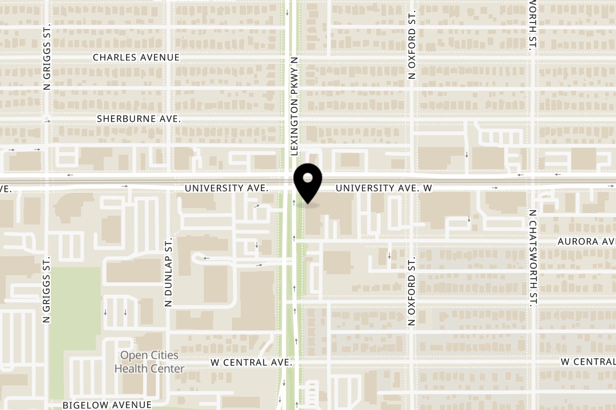 Map showing the location of New Asia on 474 Lexington Pkwy N in St Paul